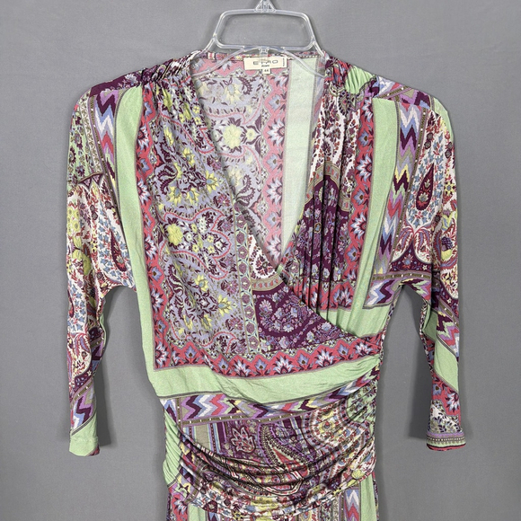 Etro Milano Dress Womens 44 US M Paisley Faux Wrap Midi Flowy Boho - Picture 6 of 9